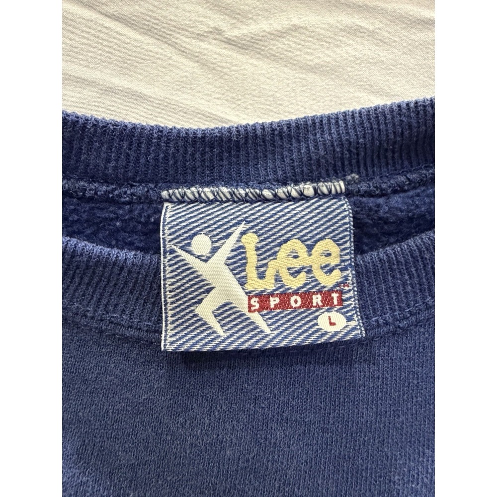 90's vintage Lee Sport Kids Unisex Blue Graphic Print Pullover Sweatshirt Size L - Picture 3 of 5